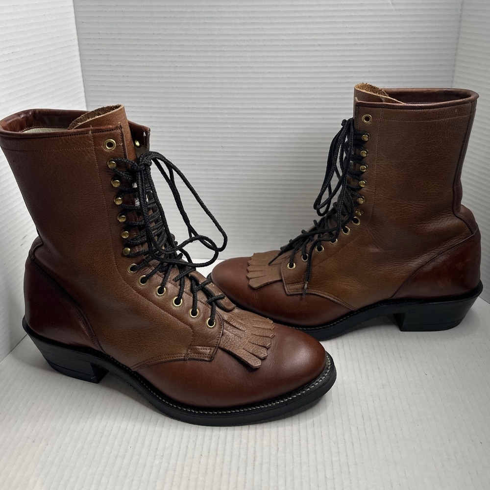 Olathe Boot Co. Men's Brown Leather Lace-Up Cowboy Boots